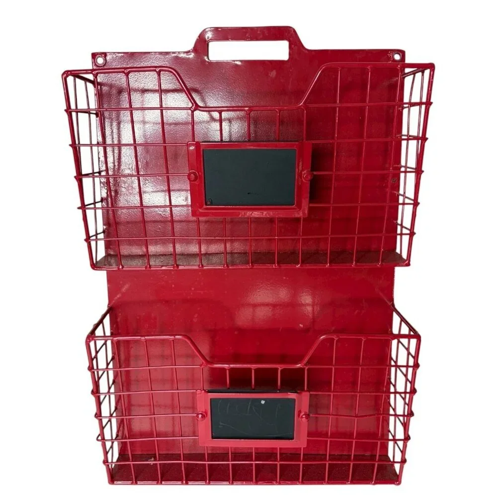 Metal Wall Hanging Storage Basket Book Holder Red